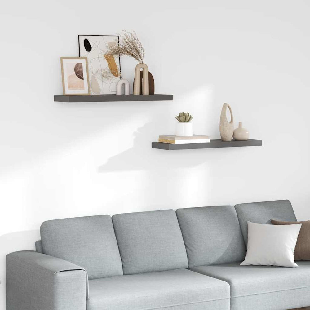 vidaXL Floating Shelves 2 pcs. High Gloss Grey 80x23.5x3.8 cm MDF