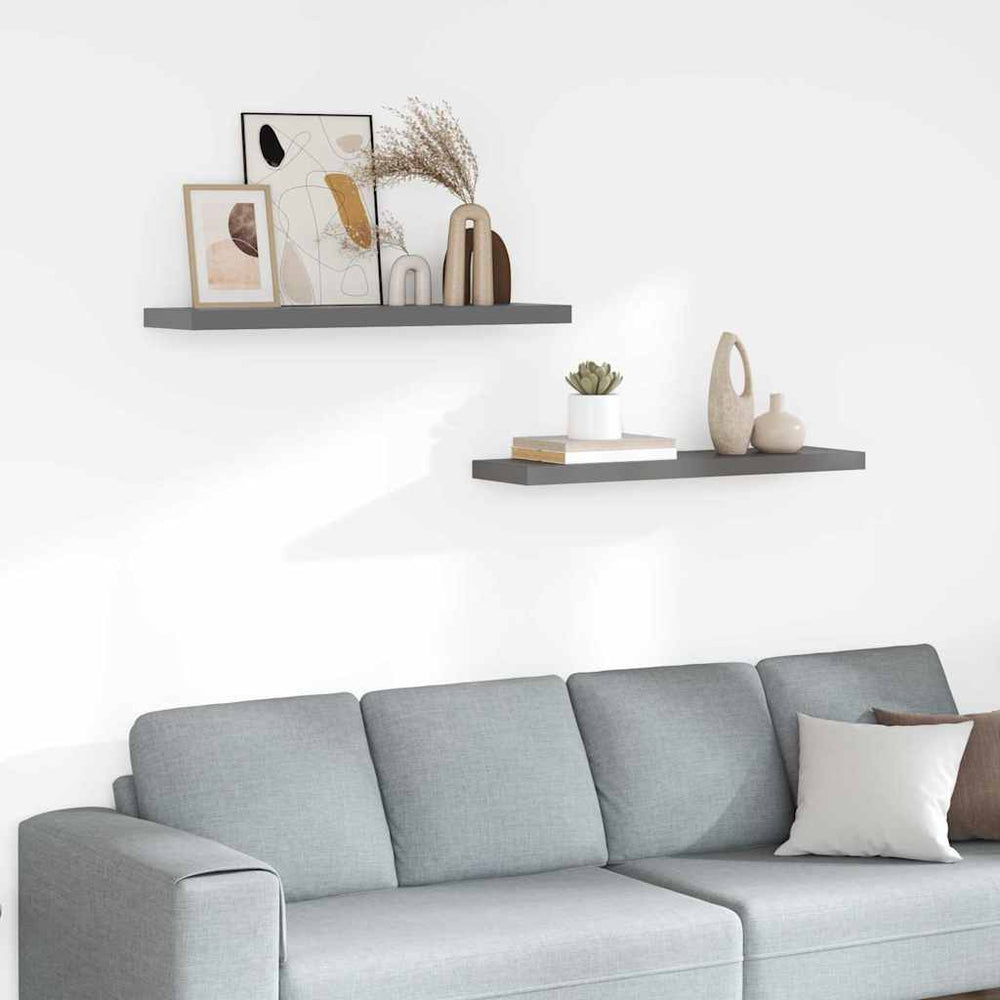 vidaXL Floating Shelves 2 pcs. High-Gloss Grey 90x23.5x3.8 cm MDF