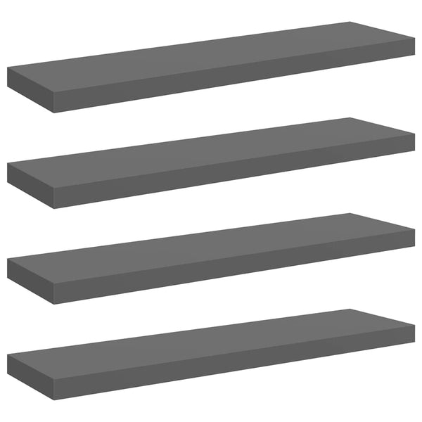 vidaXL Floating Shelves 4 pcs. High Gloss Grey 90x23.5x3.8 cm MDF