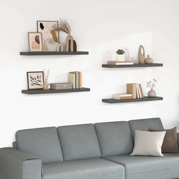 vidaXL Floating Shelves 4 pcs. High Gloss Grey 90x23.5x3.8 cm MDF