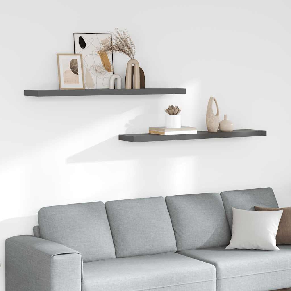 vidaXL Floating Shelves 2 pcs. High Gloss Grey 120x23.5x3.8 cm MDF