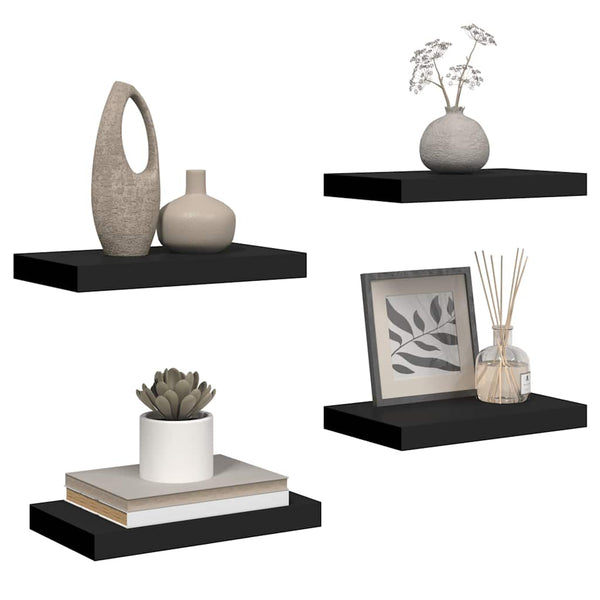 vidaXL Floating Wall Shelves 4 pcs. Black 40x23x3.8 cm MDF