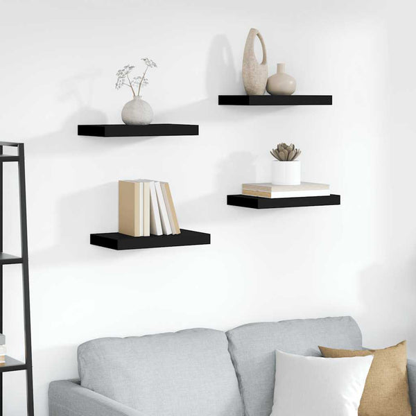 vidaXL Floating Wall Shelves 4 pcs. Black 40x23x3.8 cm MDF