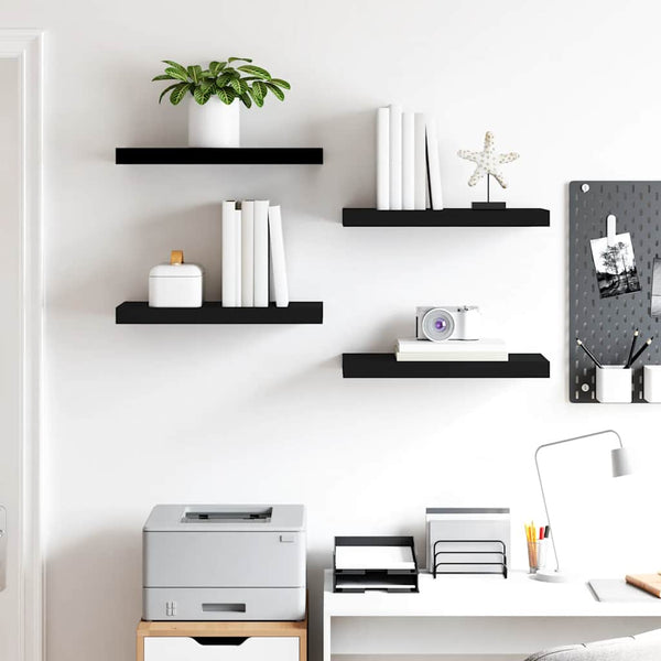 vidaXL Floating Shelves 4 pcs Black 50x23x3.8 cm MDF
