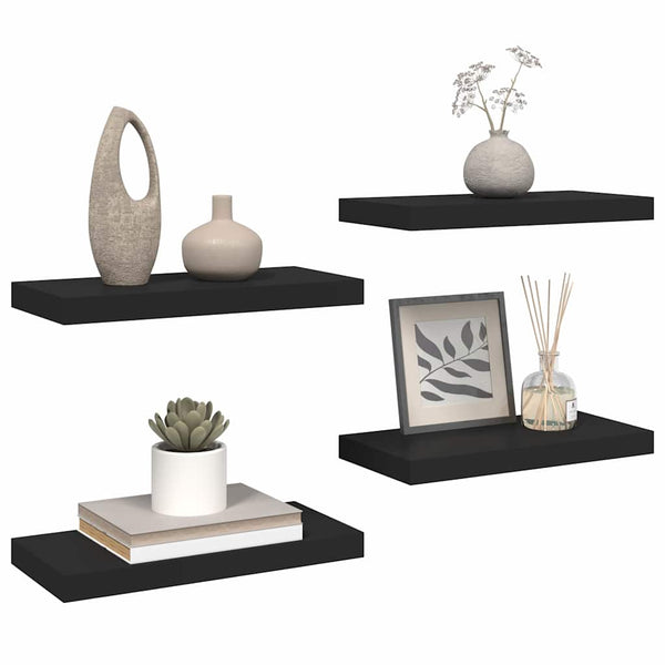 vidaXL Floating Shelves 4 pcs Black 50x23x3.8 cm MDF