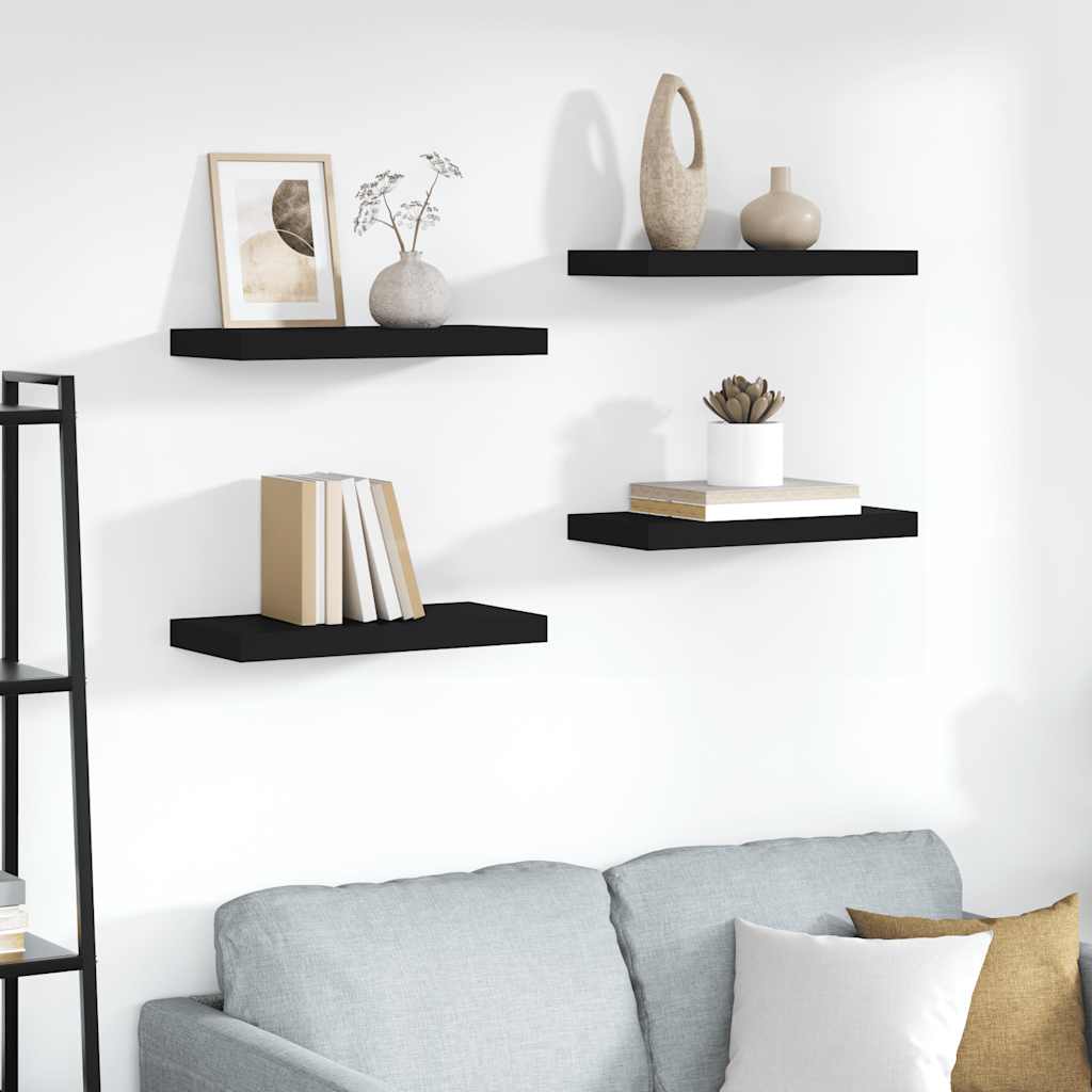 vidaXL Floating Shelves 4 pcs Black 50x23x3.8 cm MDF