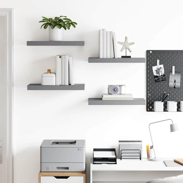 vidaXL Floating Wall Shelves 4 pcs. Grey 50x23x3.8 cm MDF