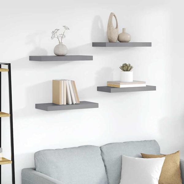 vidaXL Floating Wall Shelves 4 pcs. Grey 50x23x3.8 cm MDF