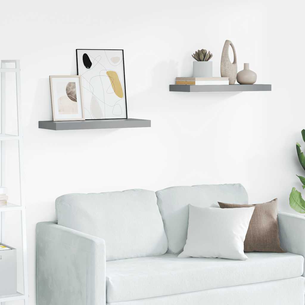 vidaXL Floating Wall Shelves 2 pcs Grey 60x23.5x3.8 cm MDF