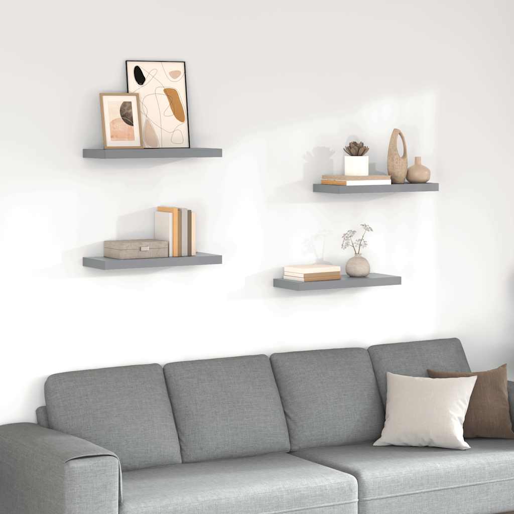 vidaXL Floating Shelves 4 pcs. Grey 60x23.5x3.8cm MDF