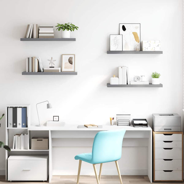vidaXL Floating Shelves 4 pcs. Grey 80x23.5x3.8 cm MDF