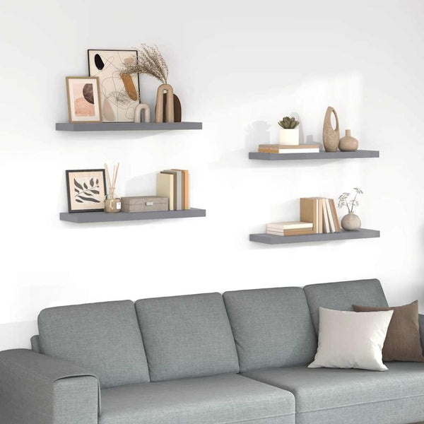 vidaXL Floating Shelves 4 pcs. Grey 80x23.5x3.8 cm MDF