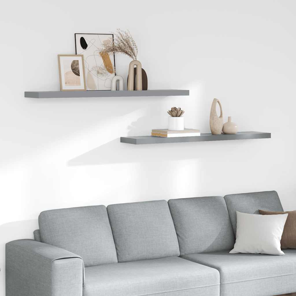 vidaXL Floating Wall Shelves 2 pcs. Grey 120x23.5x3.8 cm MDF