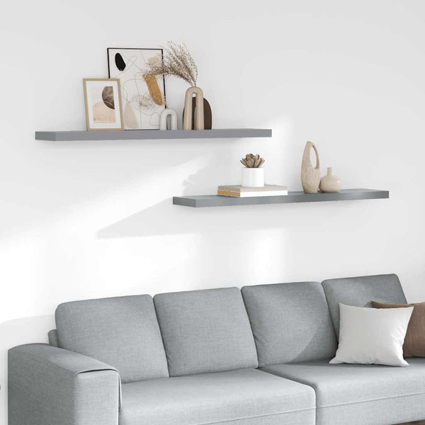 vidaXL Floating Wall Shelves 2 pcs. Grey 120x23.5x3.8 cm MDF