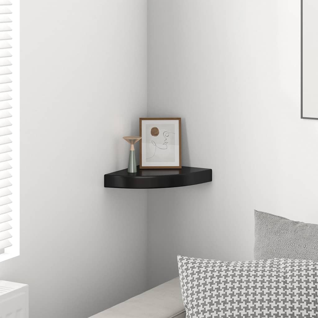 vidaXL Corner Floating Shelf High Gloss Black 25x25x3.8 cm MDF