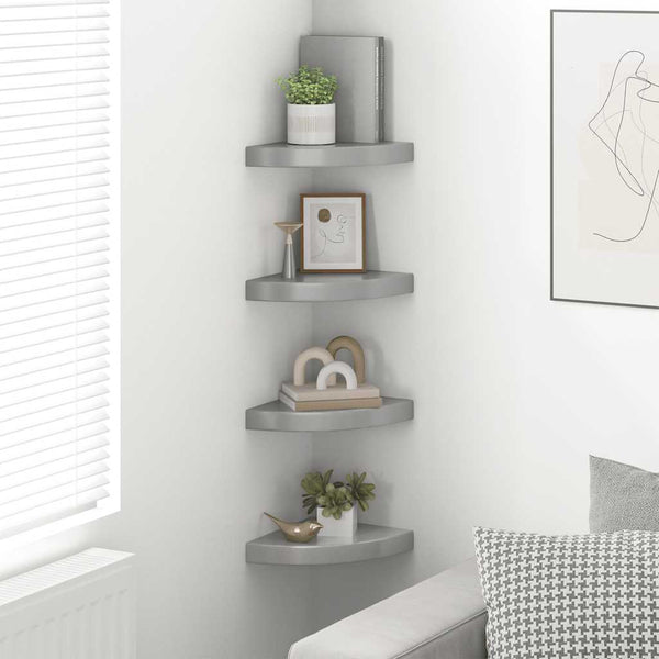 vidaXL Corner Floating Shelves 4 pcs. High Gloss Grey 25x25x3.8 cm MDF