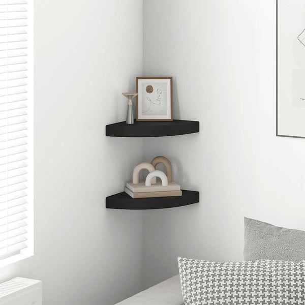 vidaXL Corner Floating Shelves 2 pcs Black 25x25x3.8 cm MDF