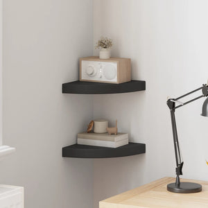 vidaXL Corner Floating Shelves 2 pcs Black 25x25x3.8 cm MDF
