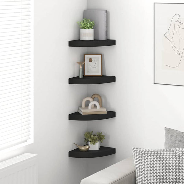 vidaXL Corner Floating Shelves 4 pcs Black 25x25x3.8 cm MDF