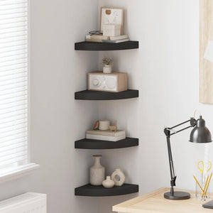 vidaXL Corner Floating Shelves 4 pcs Black 25x25x3.8 cm MDF