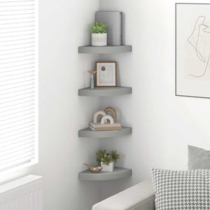 vidaXL Corner Floating Shelves 4 pcs Grey 25x25x3.8 cm MDF