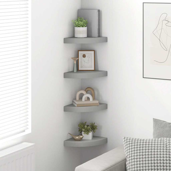 vidaXL Corner Floating Shelves 4 pcs Grey 25x25x3.8 cm MDF