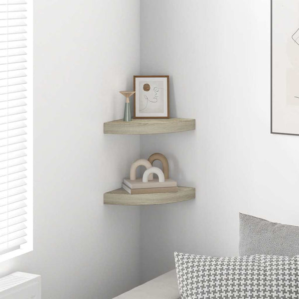 vidaXL Corner Floating Shelves 2 pcs Oak Look 25x25x3.8 cm MDF