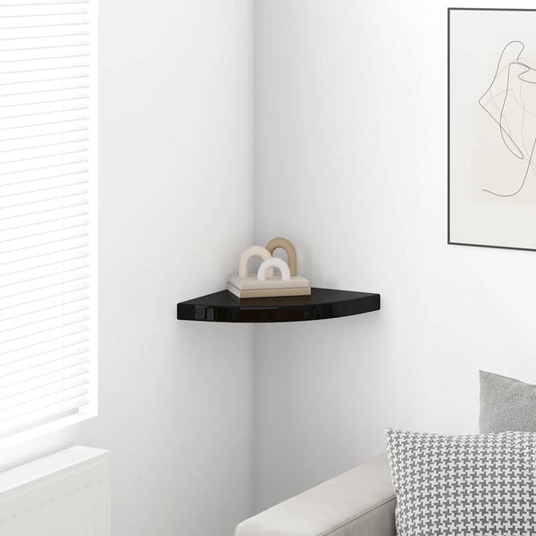 vidaXL Corner Floating Shelf High Gloss Black 35x35x3.8 cm MDF