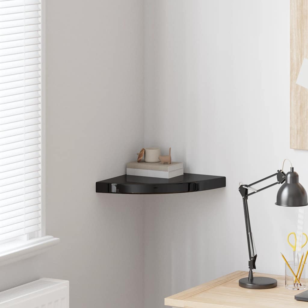 vidaXL Corner Floating Shelf High Gloss Black 35x35x3.8 cm MDF