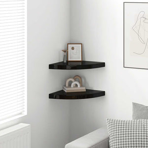 vidaXL Floating Corner Shelves 2 pcs High Gloss Black 35x35x3.8 cm MDF
