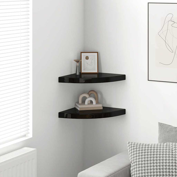 vidaXL Floating Corner Shelves 2 pcs High Gloss Black 35x35x3.8 cm MDF