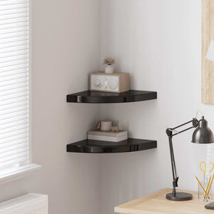 vidaXL Floating Corner Shelves 2 pcs High Gloss Black 35x35x3.8 cm MDF