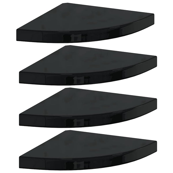 vidaXL Corner Floating Shelves 4 pcs. High Gloss Black 35x35x3.8 cm MDF