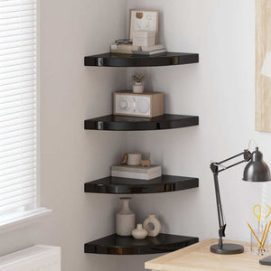vidaXL Corner Floating Shelves 4 pcs. High Gloss Black 35x35x3.8 cm MDF