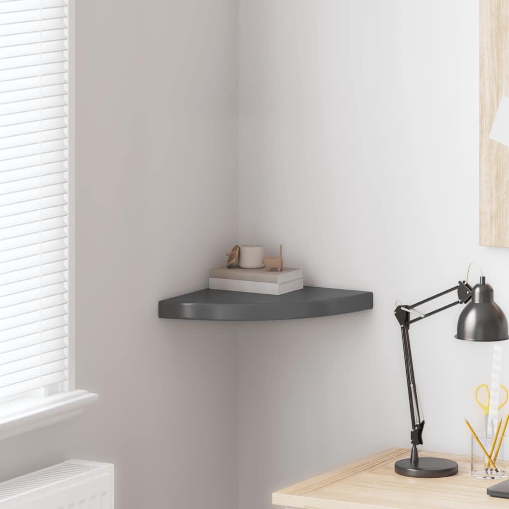 vidaXL Corner Floating Shelf High-Gloss Grey 35x35x3.8 cm MDF