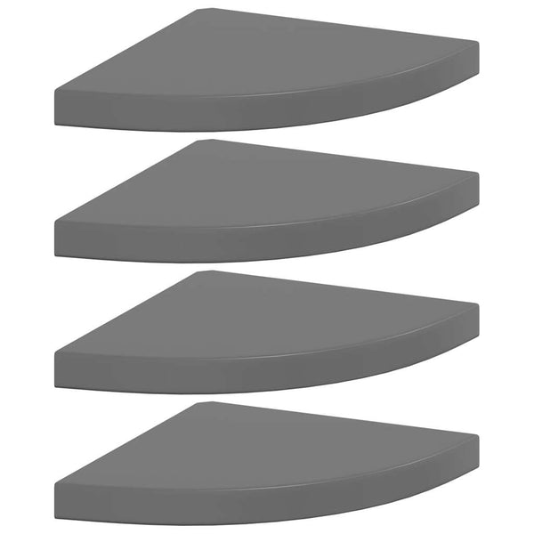 vidaXL Floating Corner Shelves 4 pcs. High Gloss Grey 35x35x3.8 cm MDF