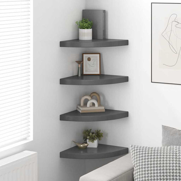 vidaXL Floating Corner Shelves 4 pcs. High Gloss Grey 35x35x3.8 cm MDF