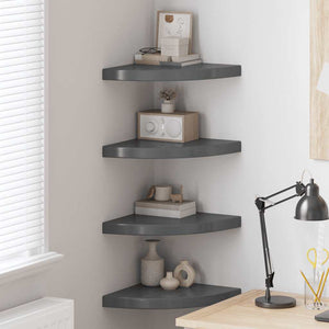 vidaXL Floating Corner Shelves 4 pcs. High Gloss Grey 35x35x3.8 cm MDF