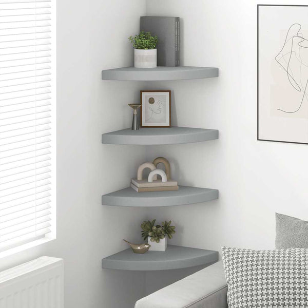 vidaXL Floating Corner Shelves 4 pcs. Grey 35x35x3.8 cm MDF