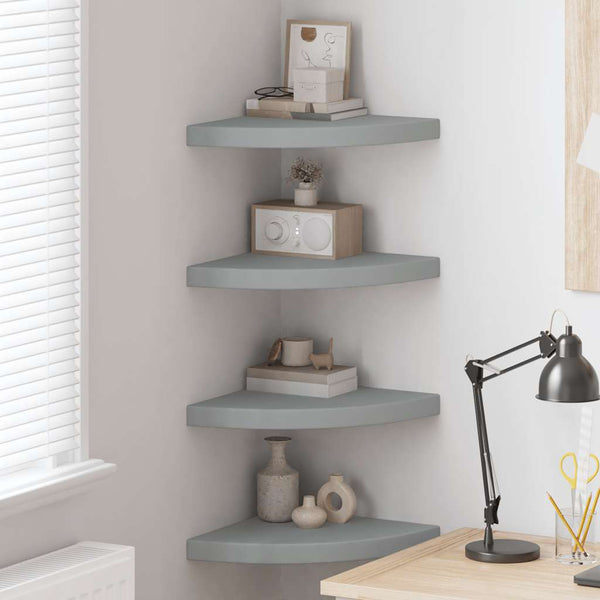 vidaXL Floating Corner Shelves 4 pcs. Grey 35x35x3.8 cm MDF