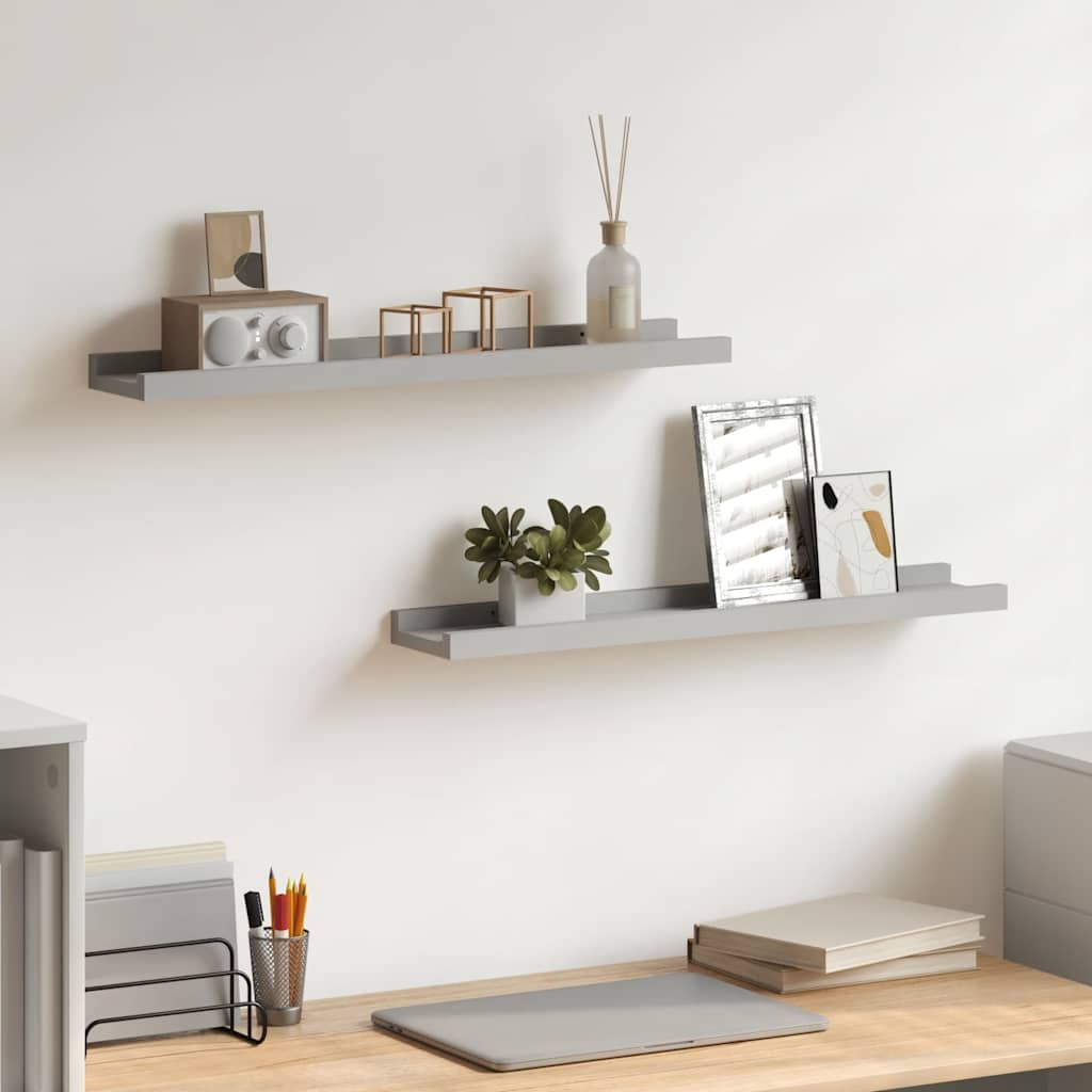 vidaXL Picture Ledges 2 pcs. Grey 60x9x3 cm MDF