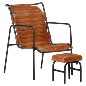 vidaXL Recliner with Footrest Brown Real Leather