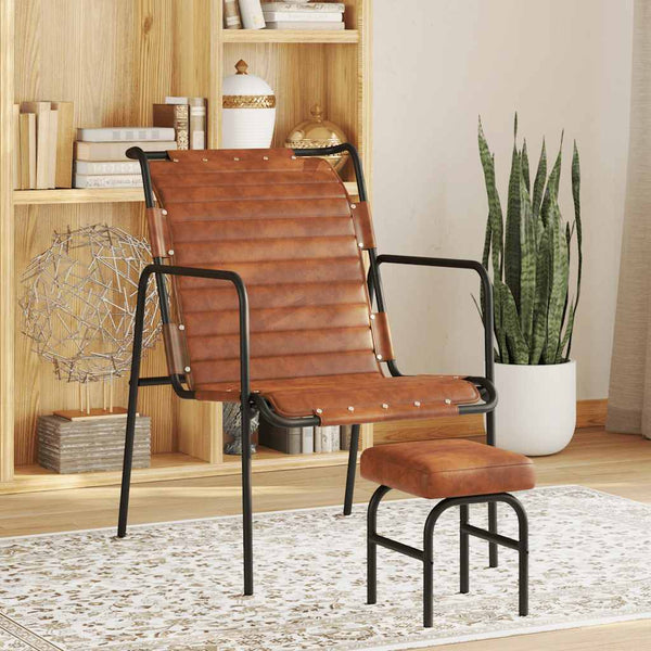 vidaXL Recliner with Footrest Brown Real Leather