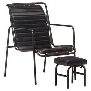 vidaXL Recliner with Footstool Black Real Leather