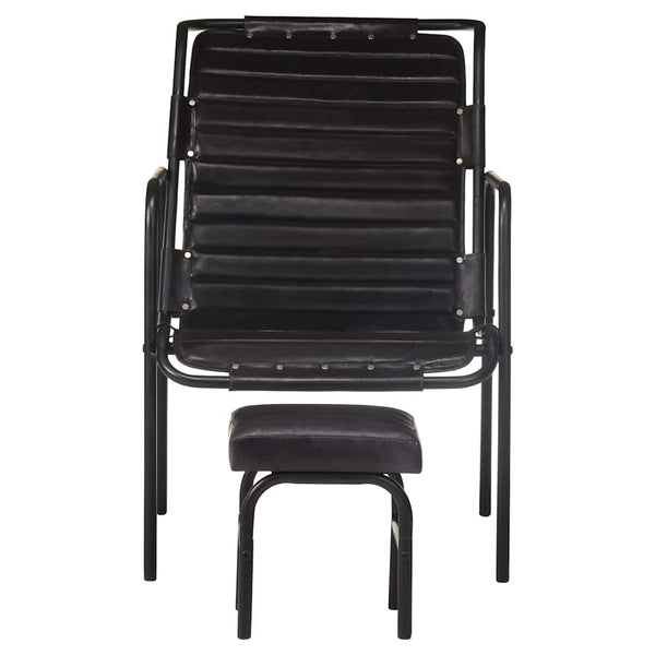 vidaXL Recliner with Footstool Black Real Leather