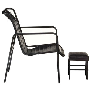 vidaXL Recliner with Footstool Black Real Leather