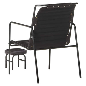 vidaXL Recliner with Footstool Black Real Leather