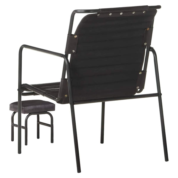 vidaXL Recliner with Footstool Black Real Leather