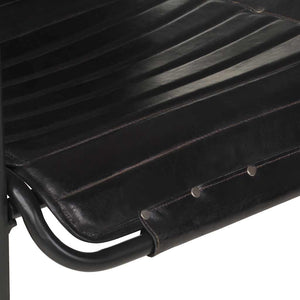 vidaXL Recliner with Footstool Black Real Leather