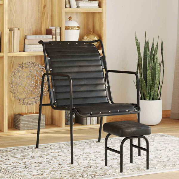 vidaXL Recliner with Footstool Black Real Leather